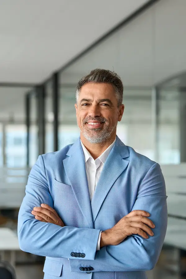 vertical portrait confident happy rich senior business man investor years old leader mature professional company executive 381279864