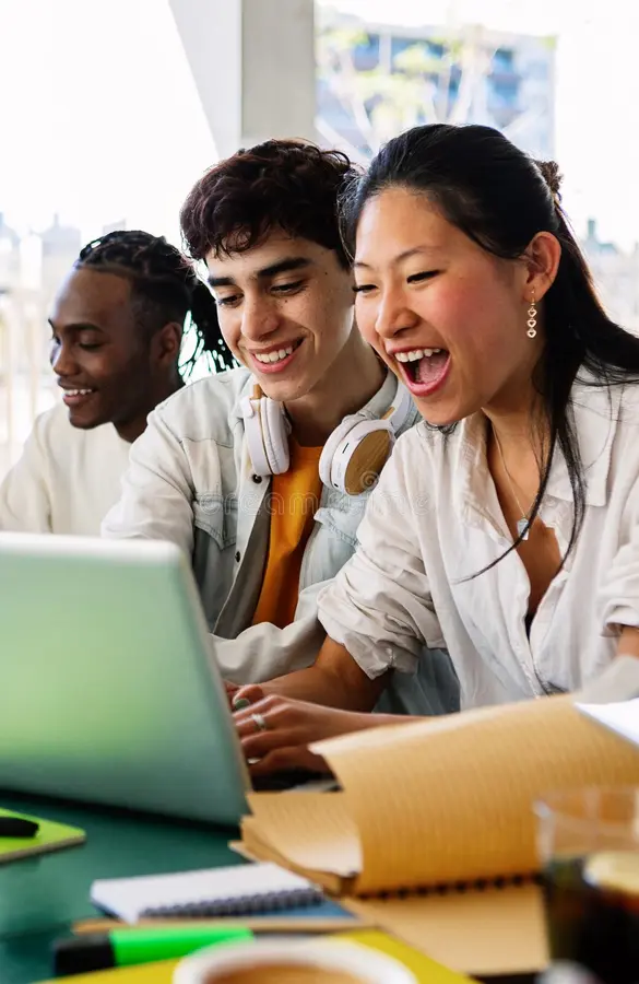 diverse group happy high school students studying together campus vertical shot diverse group happy high school 344750880
